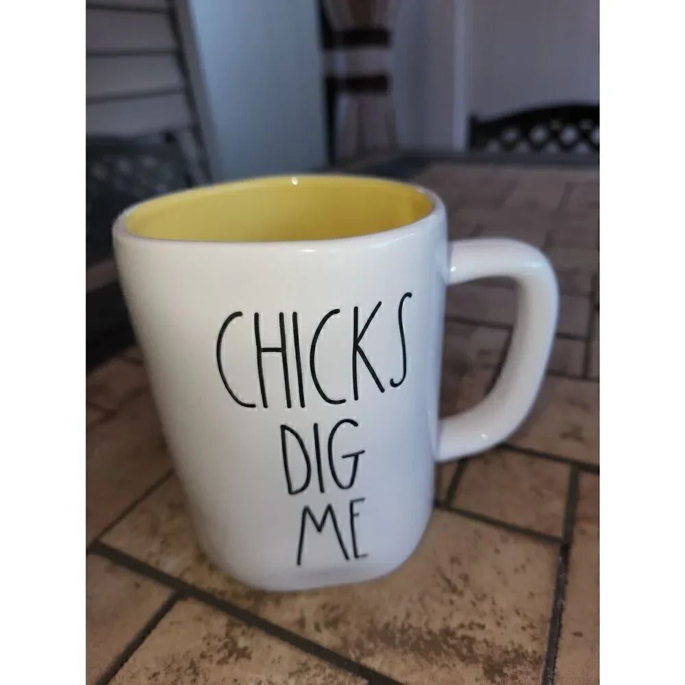 Rae Dunn CHICKS DIG ME white mug